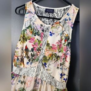 ASTR sheer floral high low dress with lace detail size medium